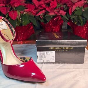 Christian Siriano Red Heels with Thin Ankle Strap and High Stiletto Heel